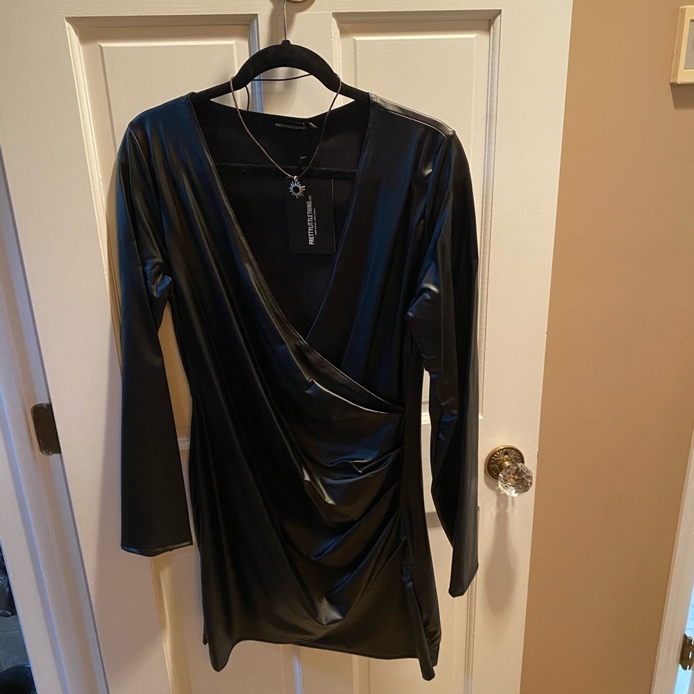Pretty Little Thing Wrap Vegan Dress Sz 10 NWT